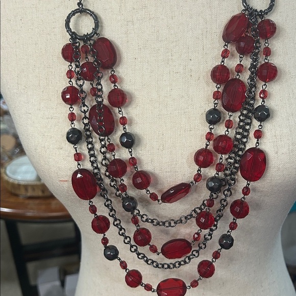 Apt 9 Red and Black Multi-Strand Necklace - Picture 3 of 6